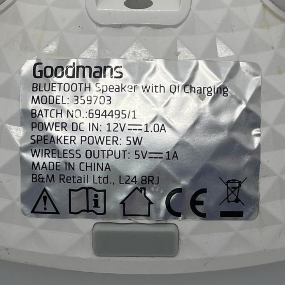 Goodmans Qi Wireless Charging Bluetooth Speaker RGB Colour Changing